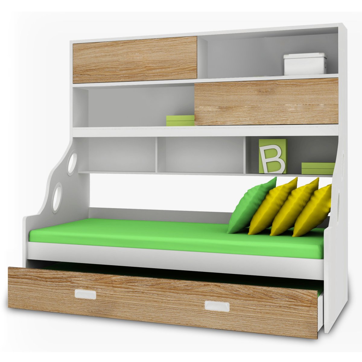 Кровать с полками наверху