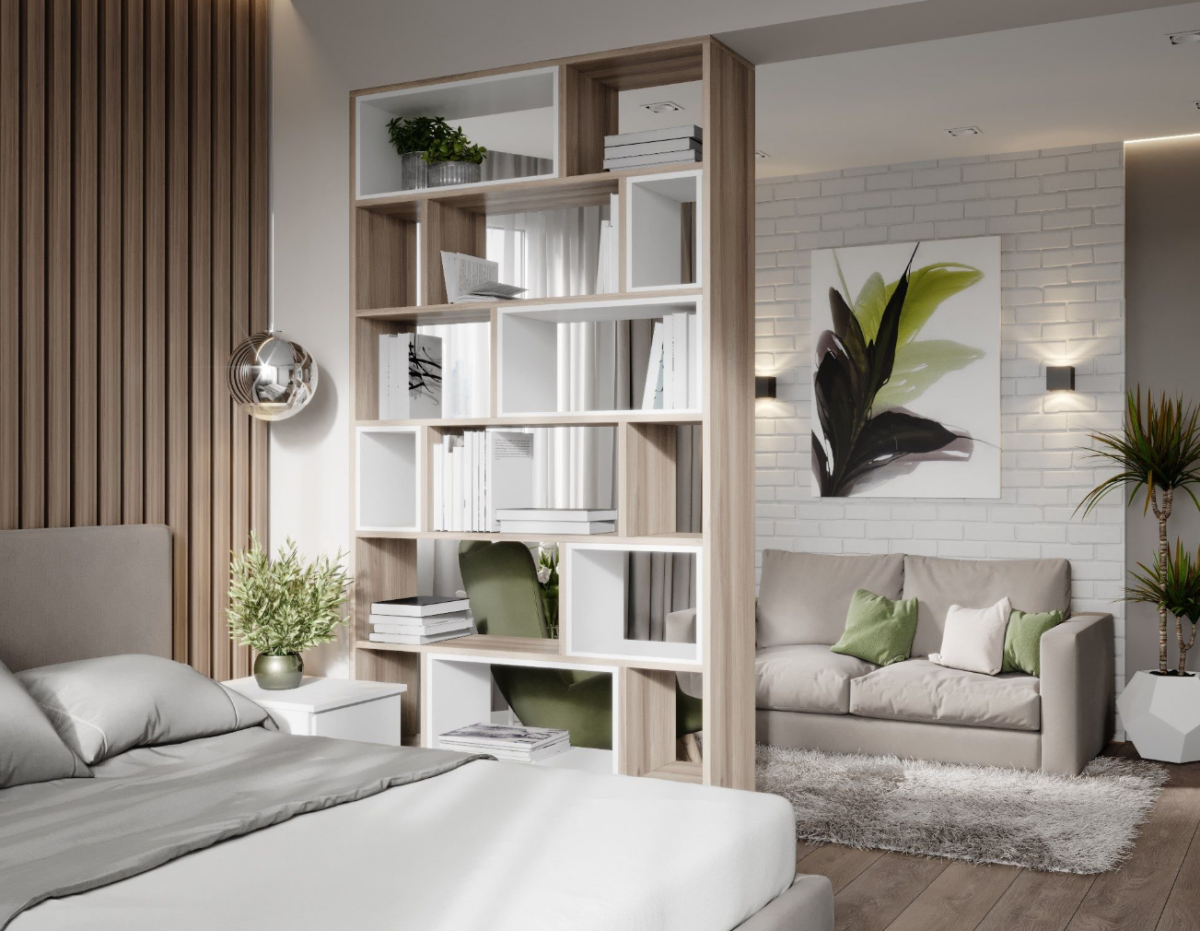 Стеллаж-перегородка для зонирования комнаты