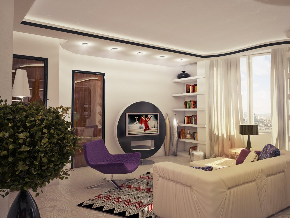 Интерьер гостиной без окон