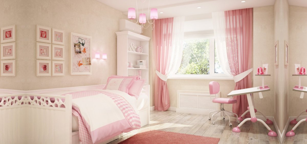 Комната для девочки в светло розовых тонах