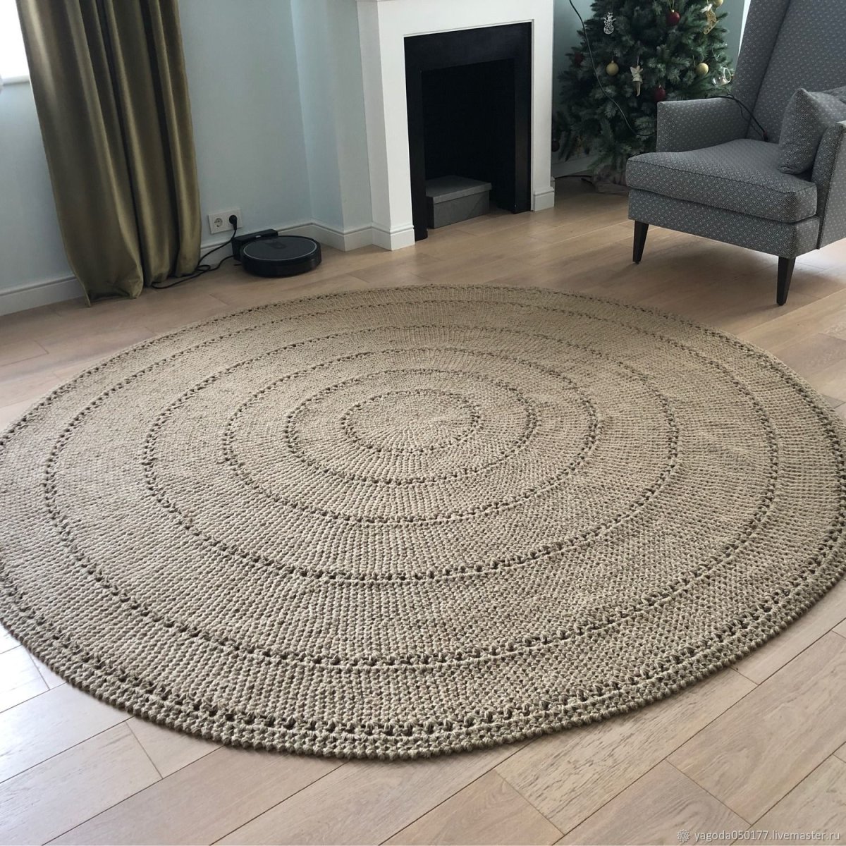 Ковер круглый из джута цветной