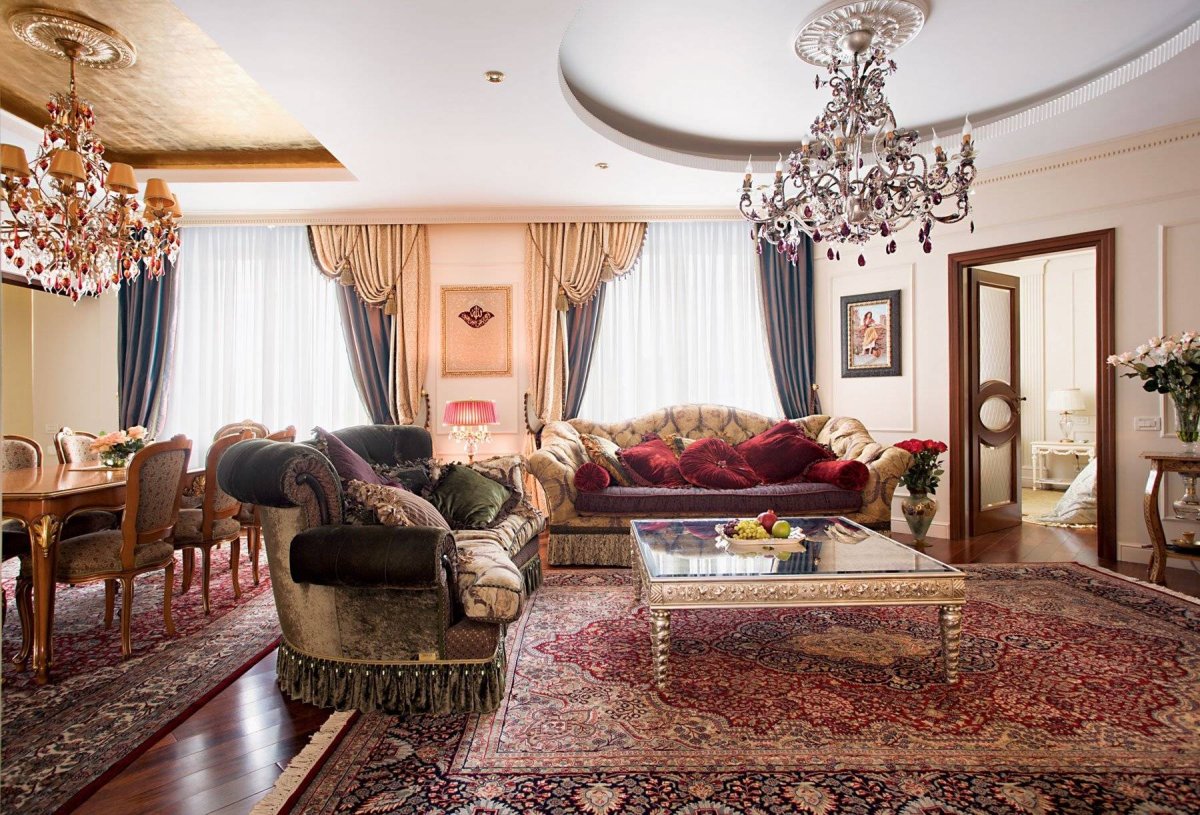 Ковры в интерьере гостиной классика