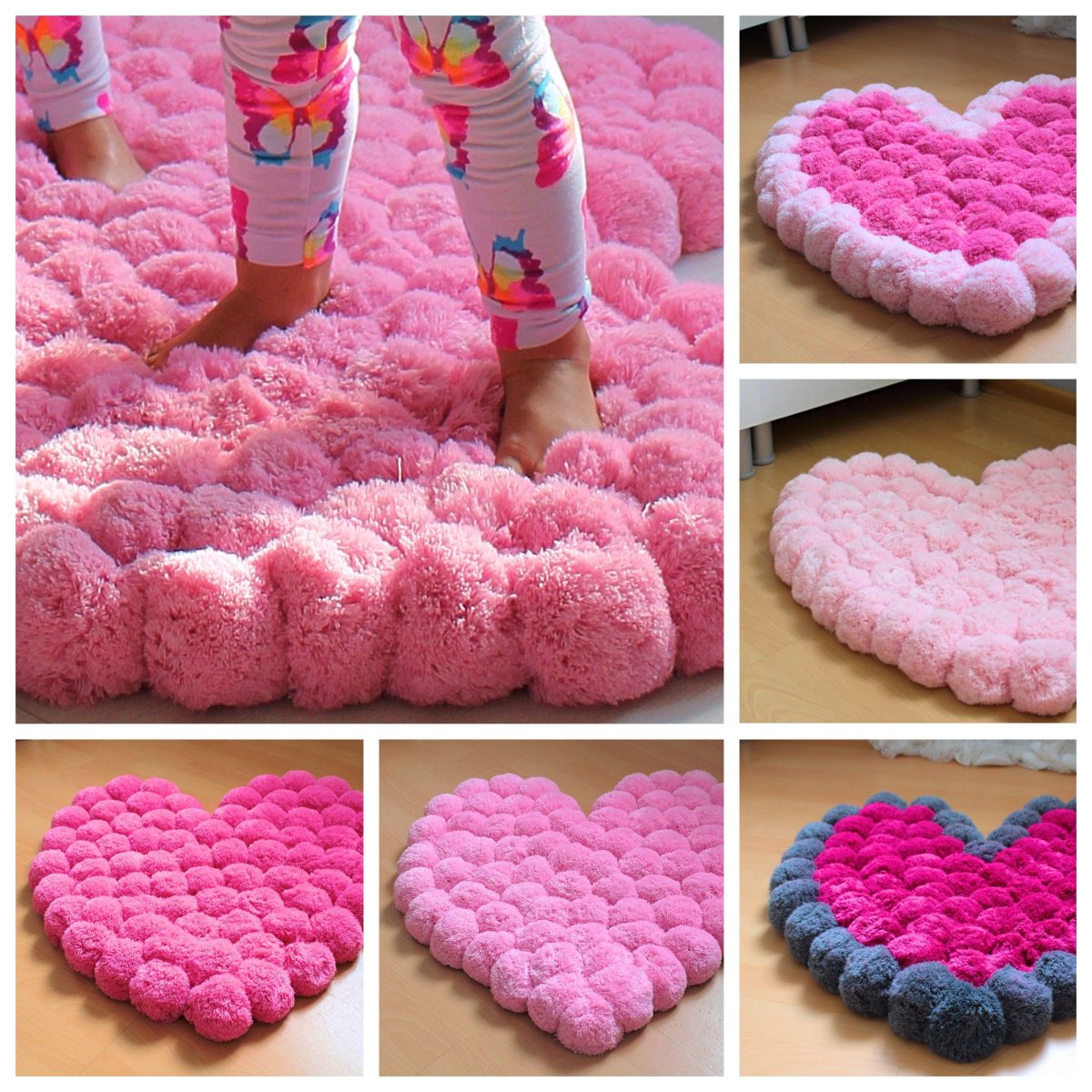 Коврик сердце из помпонов