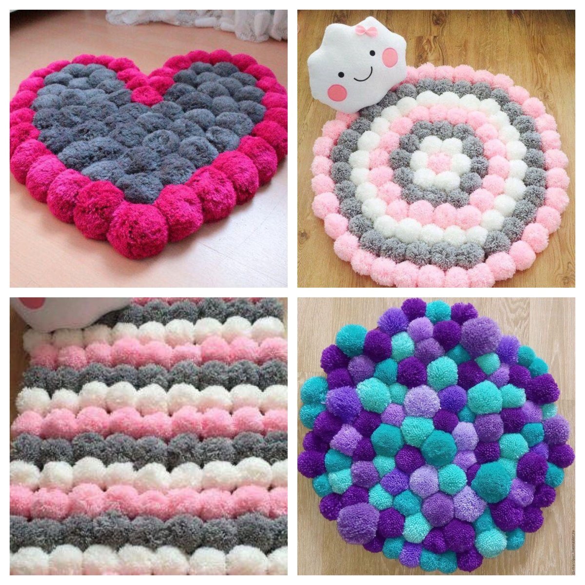 Коврик из помпонов из пряжи