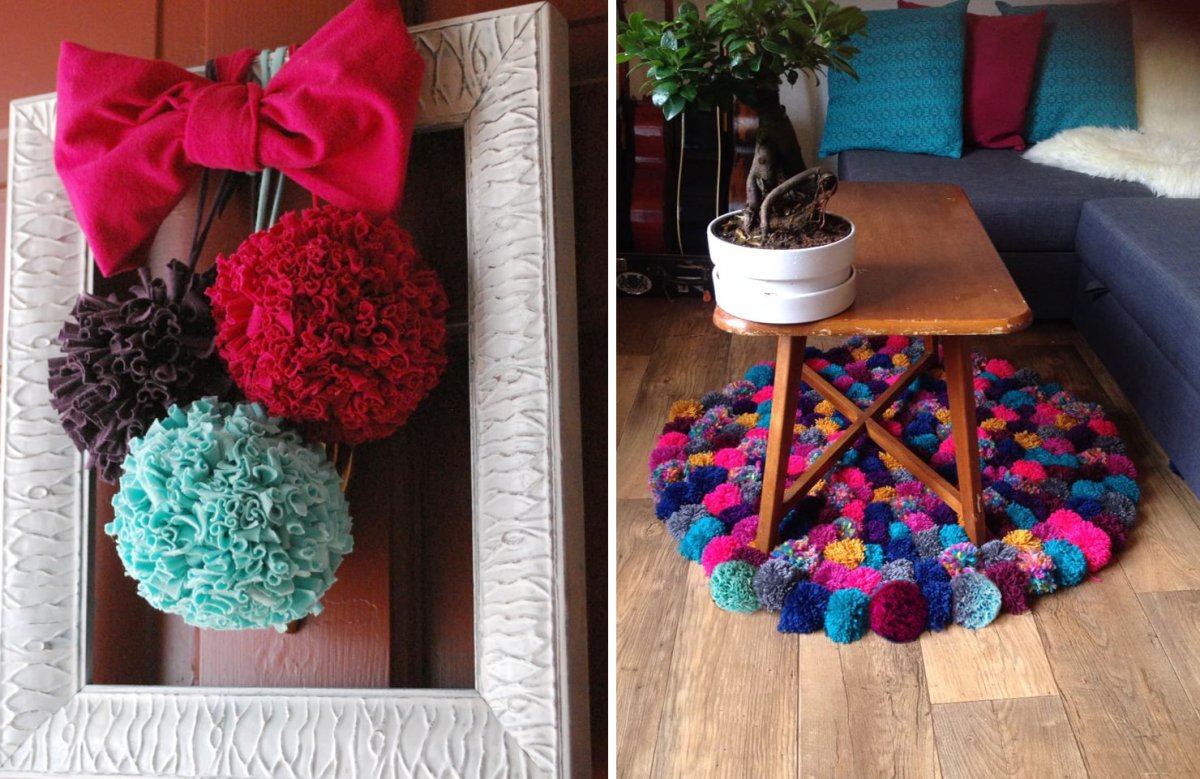 Помпоны из ниток для коврика
