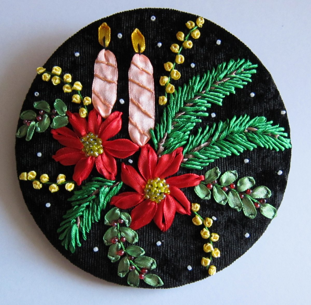 Вышивка лентами Новогодняя тематика