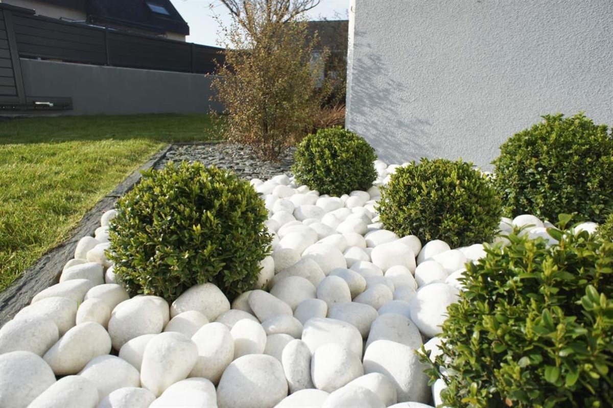 Галька белая мраморная галтованная в ландшафтном дизайне