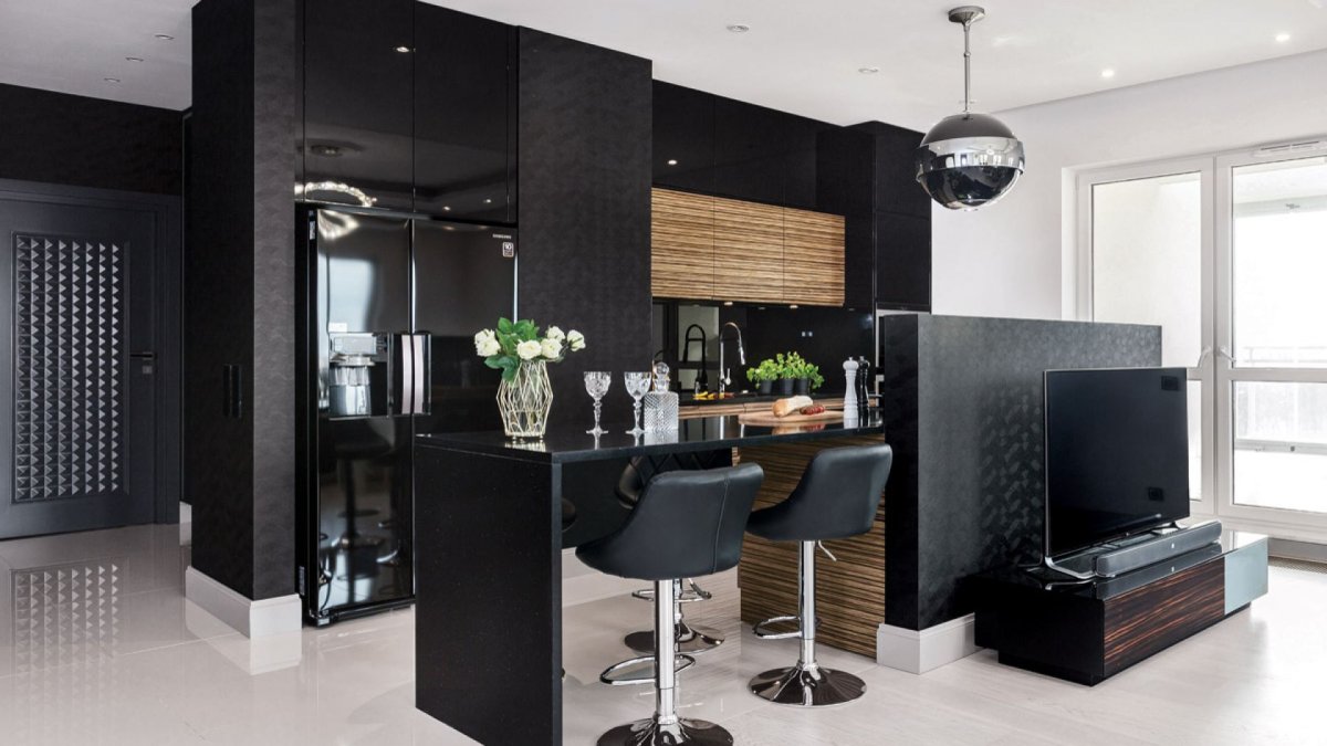 К темному гарнитуру кухня