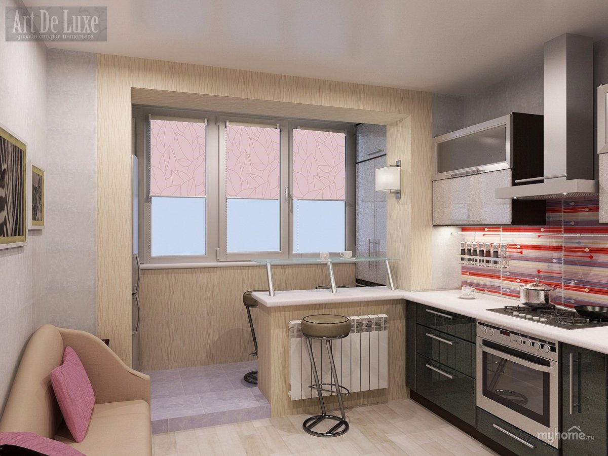 Объединение кухни с балконом дизайн белая