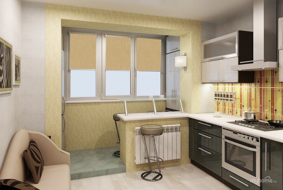 Проект кухни объединенной с балконом