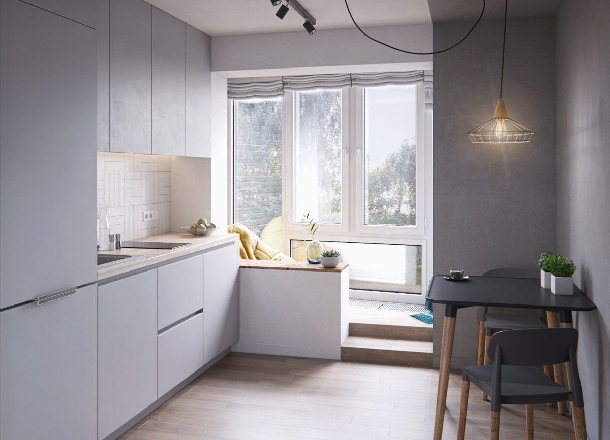 Кухня с балконом в скандинавском стиле