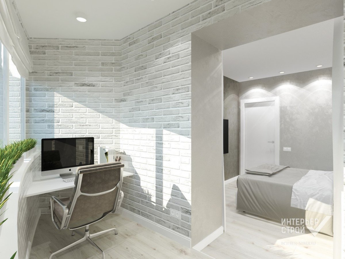 Объединение балкона с комнатой белый кирпич