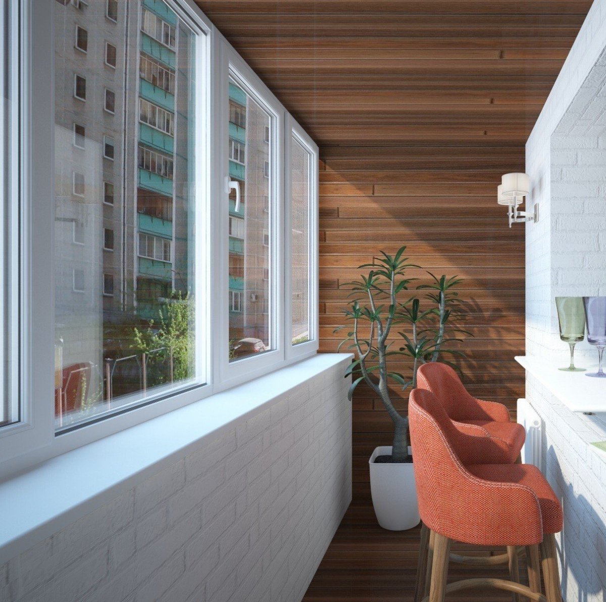 Деревянная вагонка на балконе