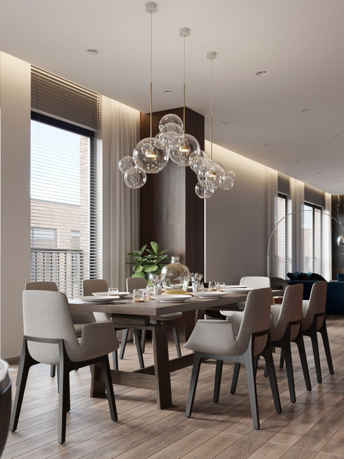 Люстра над обеденной зоной