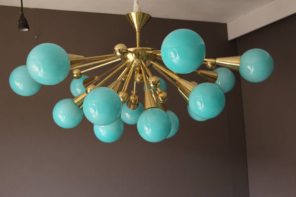 1960s Vintage Murano Glass Chandelier Turquoise Glass