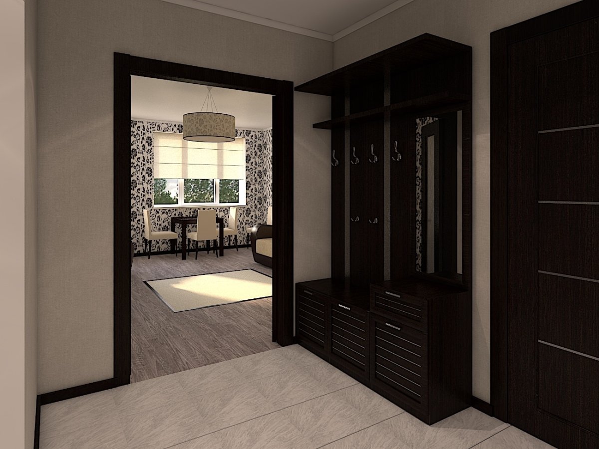 Светлая прихожая с темной мебелью