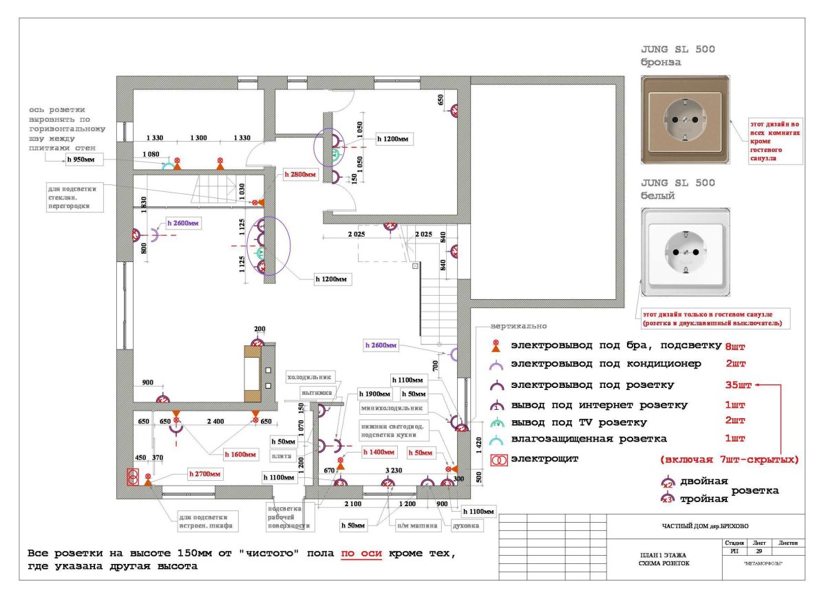 Схема размещения розеток и выключателей в частном доме