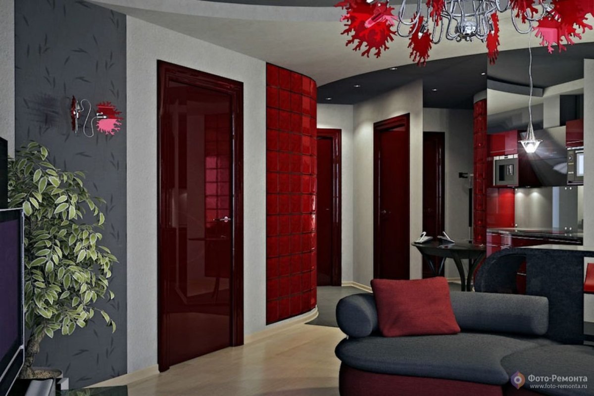 Красные бордовые двери в интерьере
