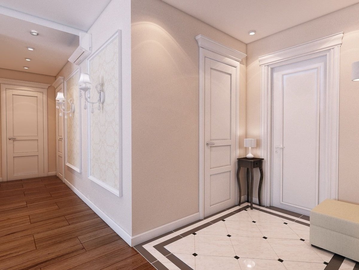 Обои в прихожую в квартире с белыми дверями