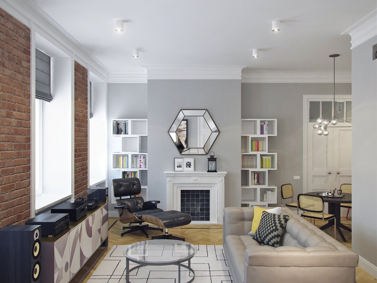 Интерьер в скандинавском стиле с элементами лофт