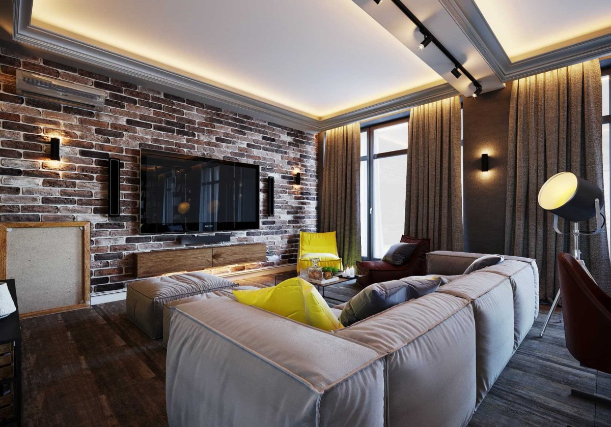 Интерьер квартиры в стиле лофт большие пространства