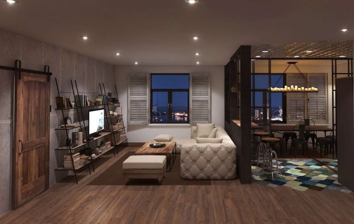 Гостиная лофт 40кв