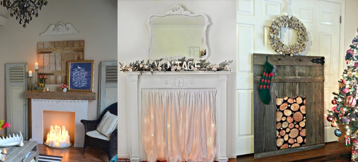 Декоративный камин с гирляндой