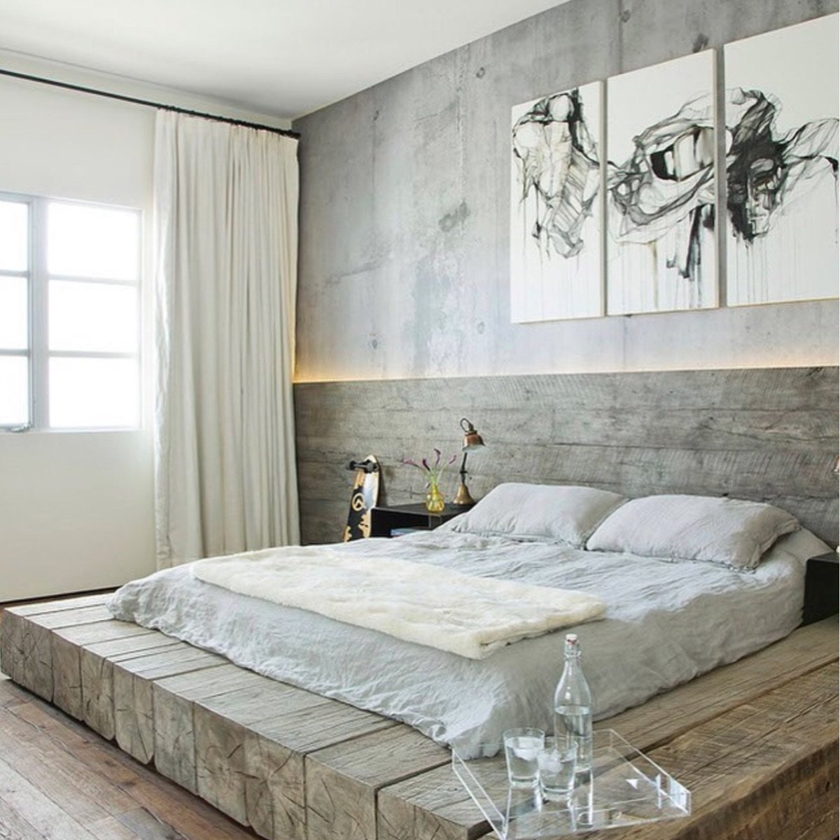 Кровати в стиле лофт дерево , бетон