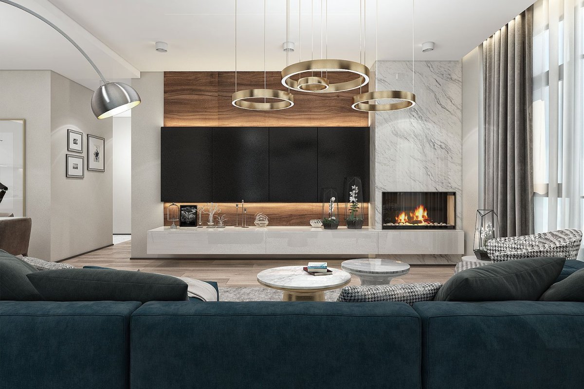 Гостиная с камином Минимализм