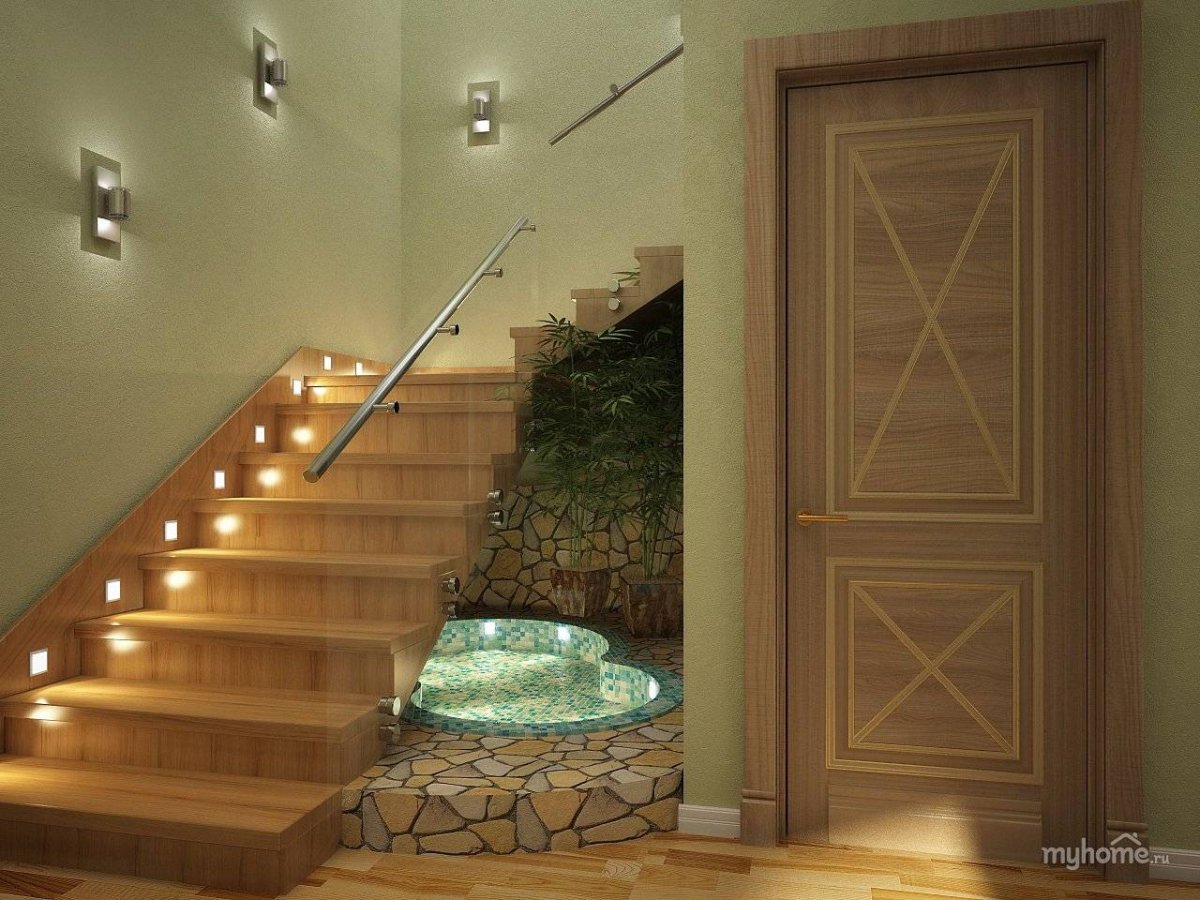 Освещение лестницы в загородном доме