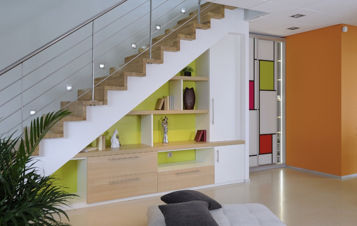 Полки под лестницей