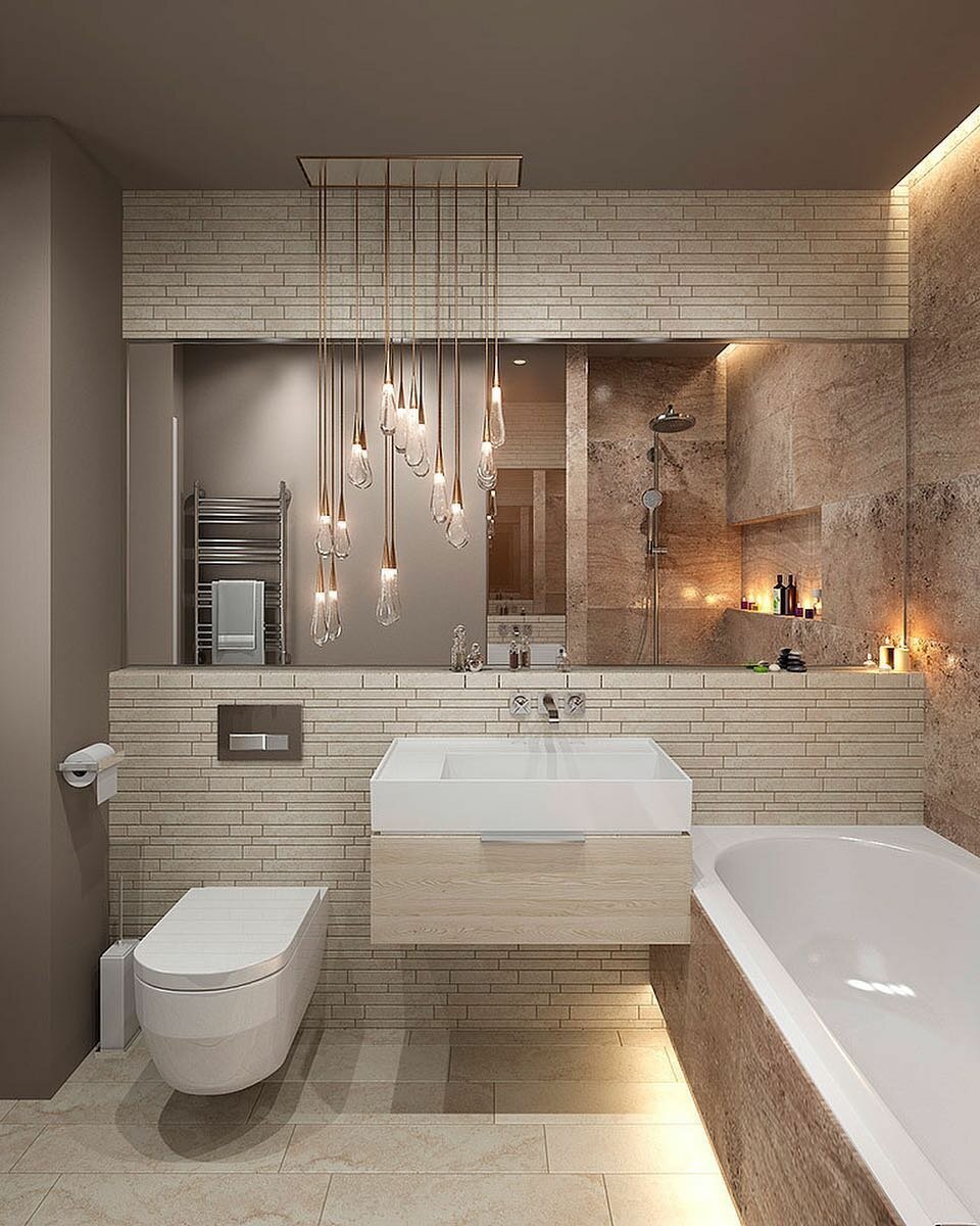 Современный дизайн ванной комнаты с туалетом