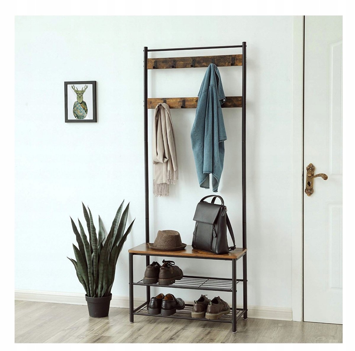 Вешалка напольная 70х32х175 см, vasagle, металл, полка для обуви, 80 кг, лофт