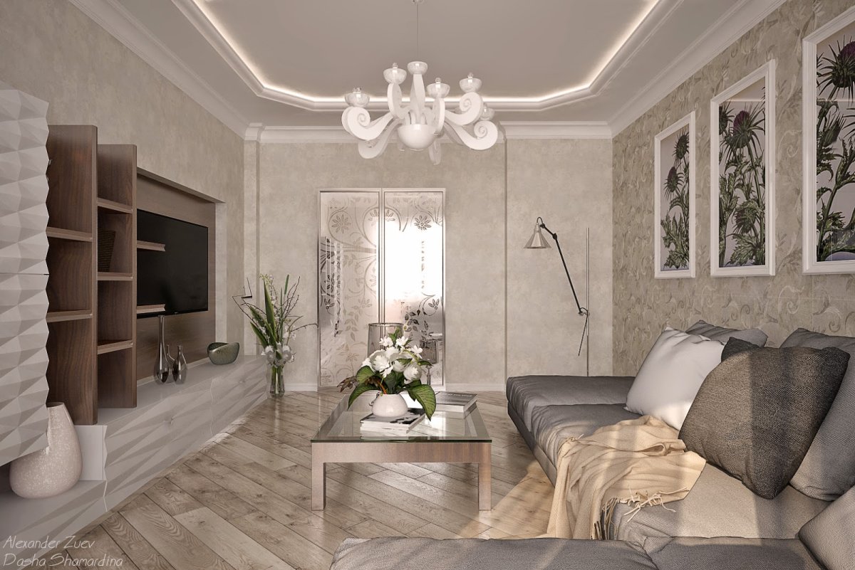 Двухуровневый потолок гостиная