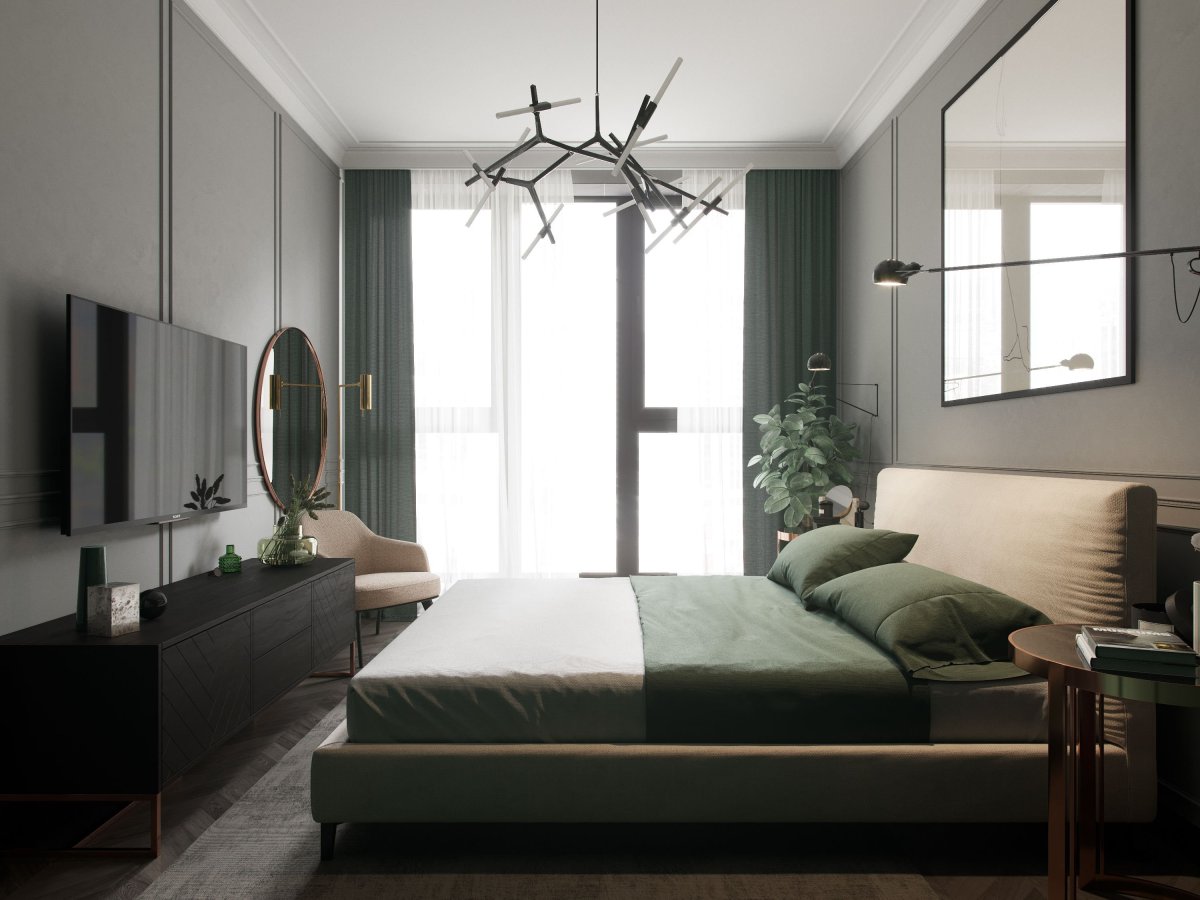 Зеленая спальня Минимализм