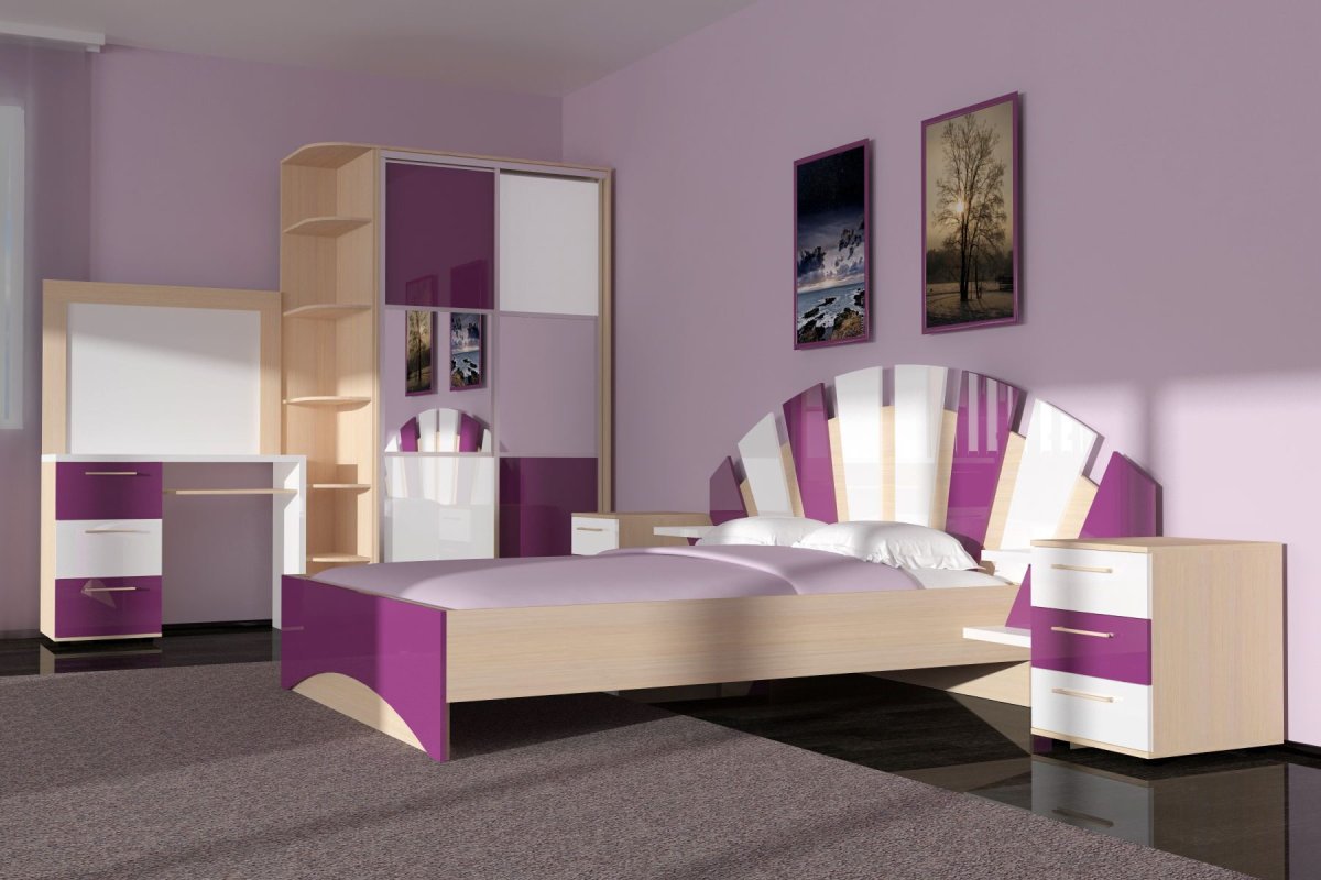 Лазурит детский гарнитур розовый глянцевый