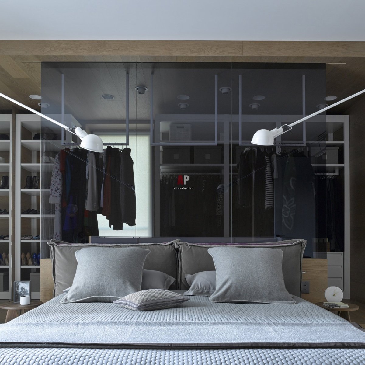 Гардеробная за кроватью