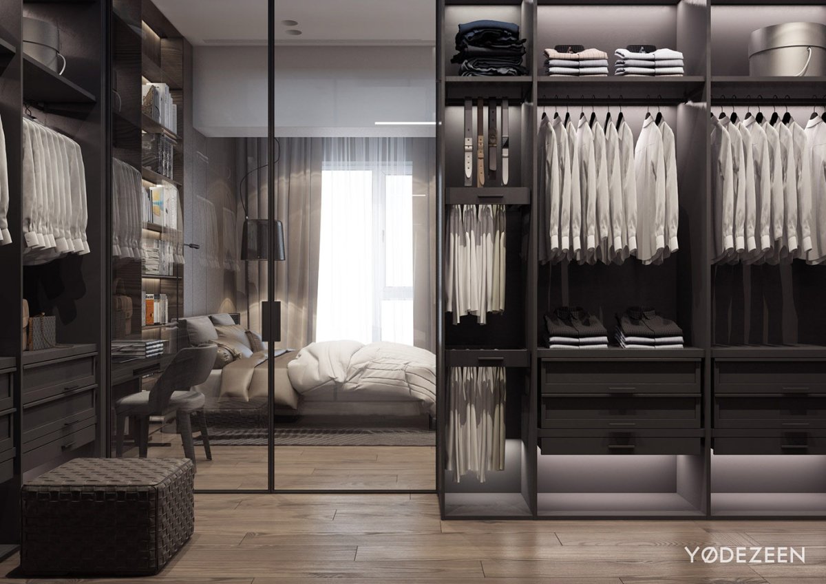Прозрачные гардеробные в спальне