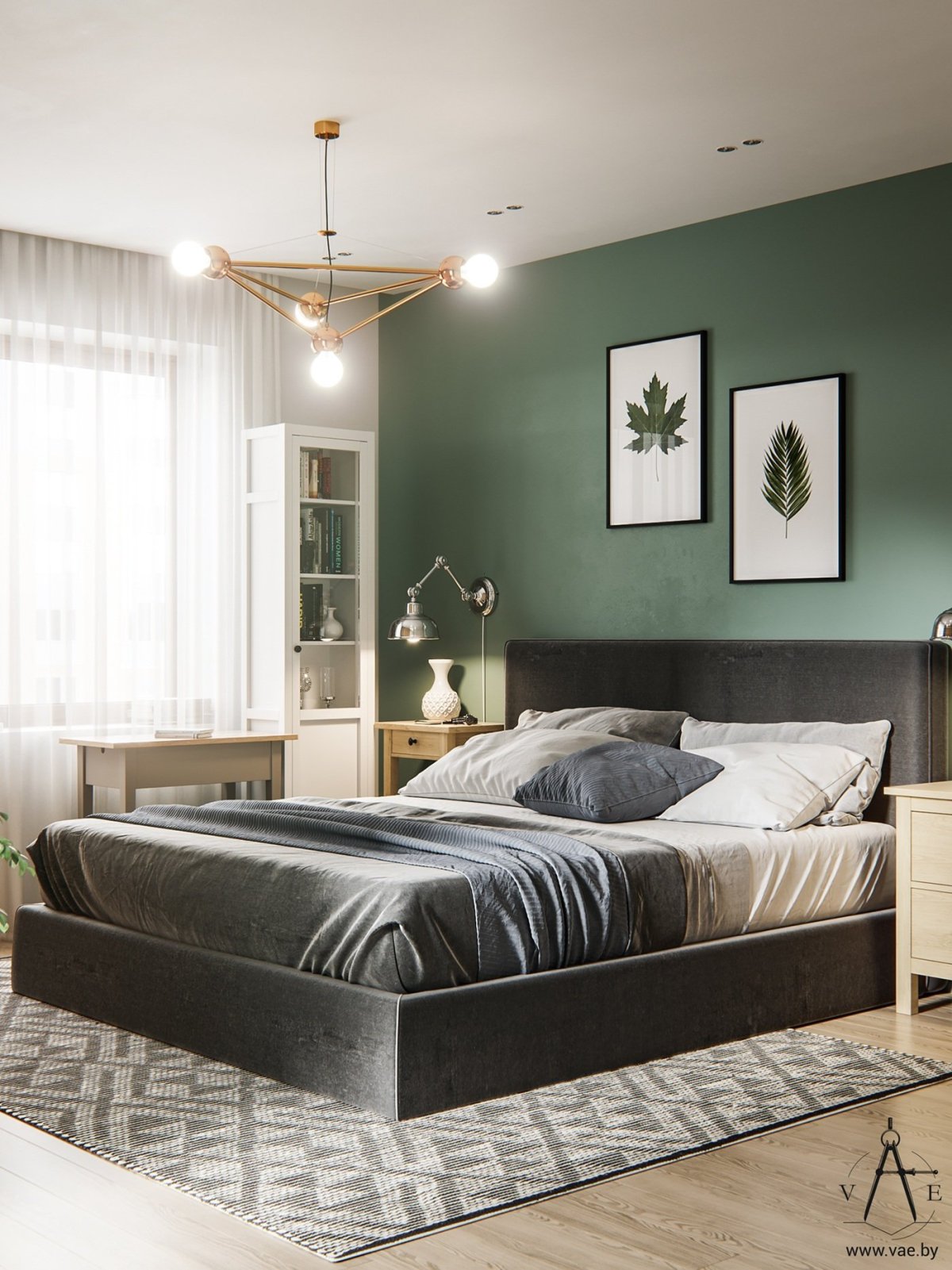 Спальня в серо зеленых тонах