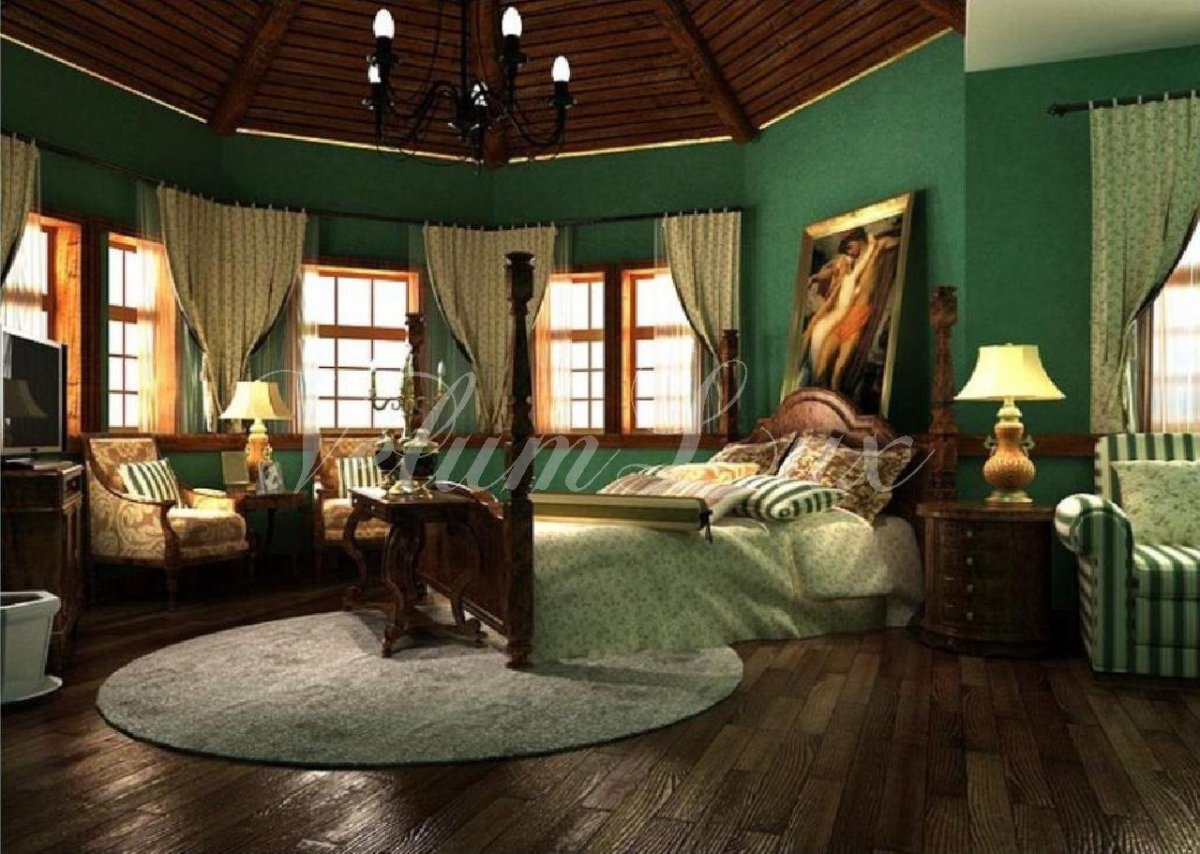Комната с зелеными стенами