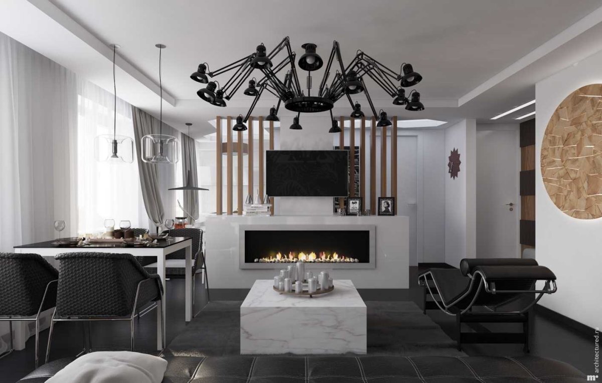 Черная люстра в интерьере