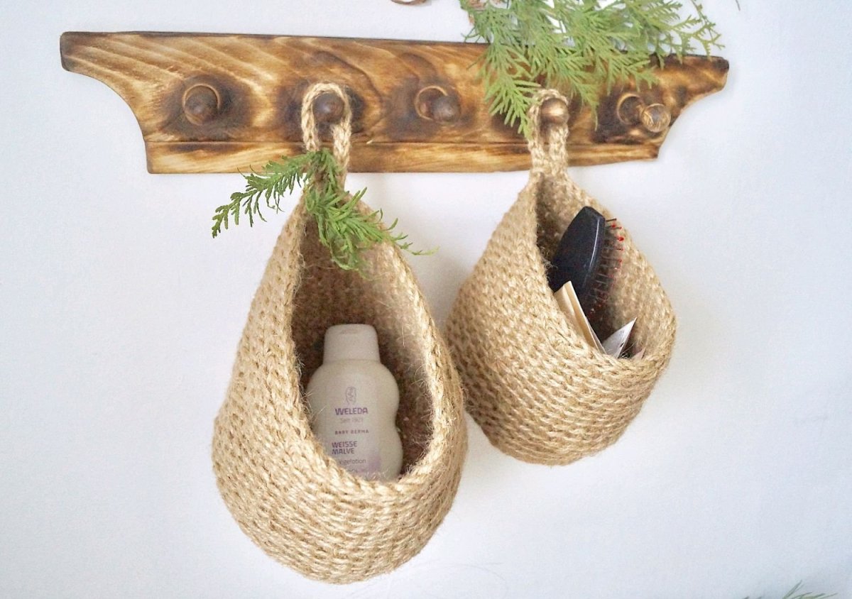 Подвесные корзинки из джута крючком