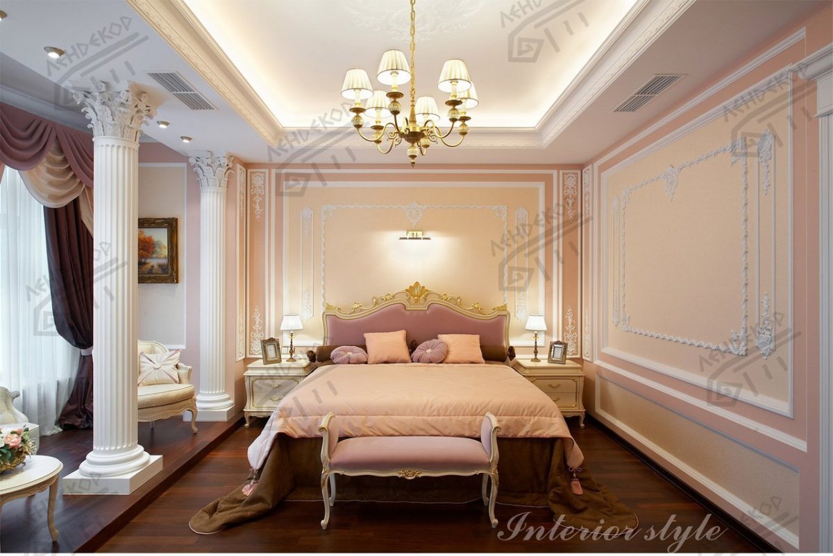 Лепнина в интерьере спальни