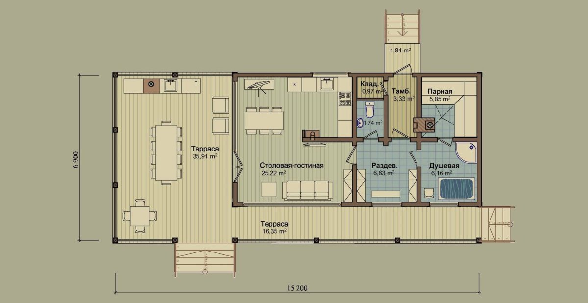 Баня с летней кухней и террасой под одной крышей проекты