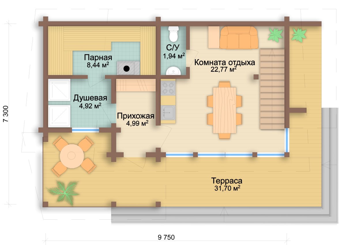 Баня с помывочной и комнатой отдыха проекты