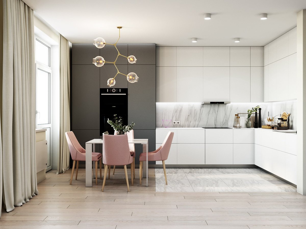 Кухня в серо пудровых тонах
