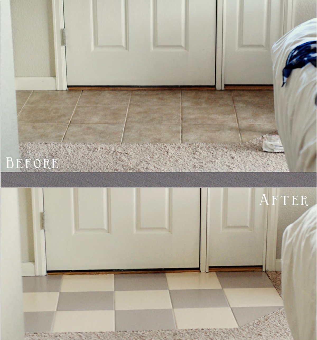 Крашеная плитка на кухне