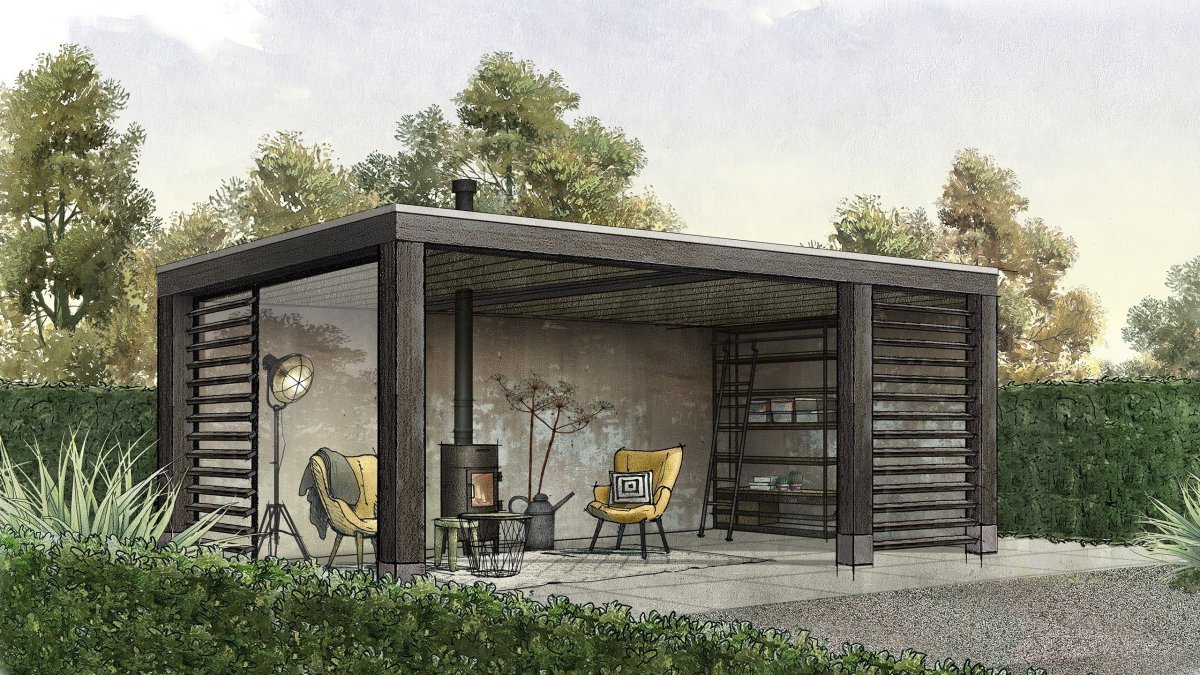 Навес с сараем в современном стиле