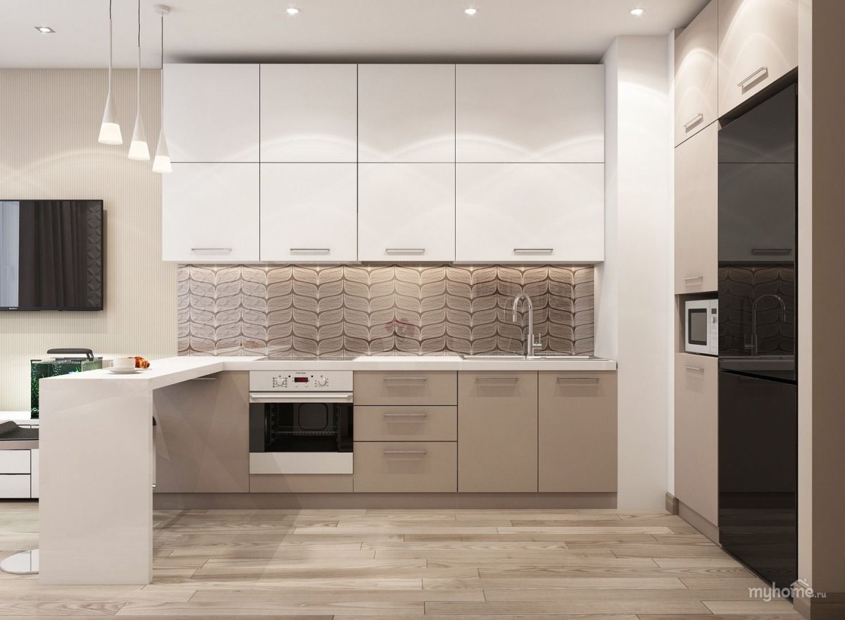 Кухни в бежевом цвете в стиле хайтек