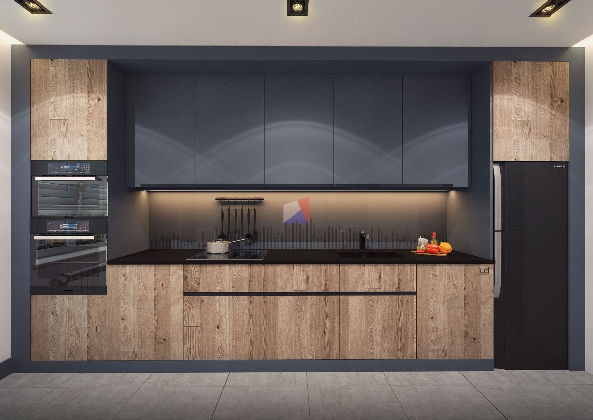 Кухня стиль лофт бетон дуб Вотан